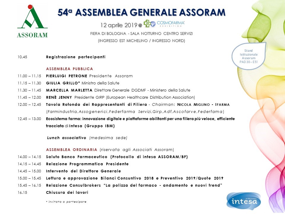 Assemblea generale Assoram a Cosmofarma il 12 aprile 